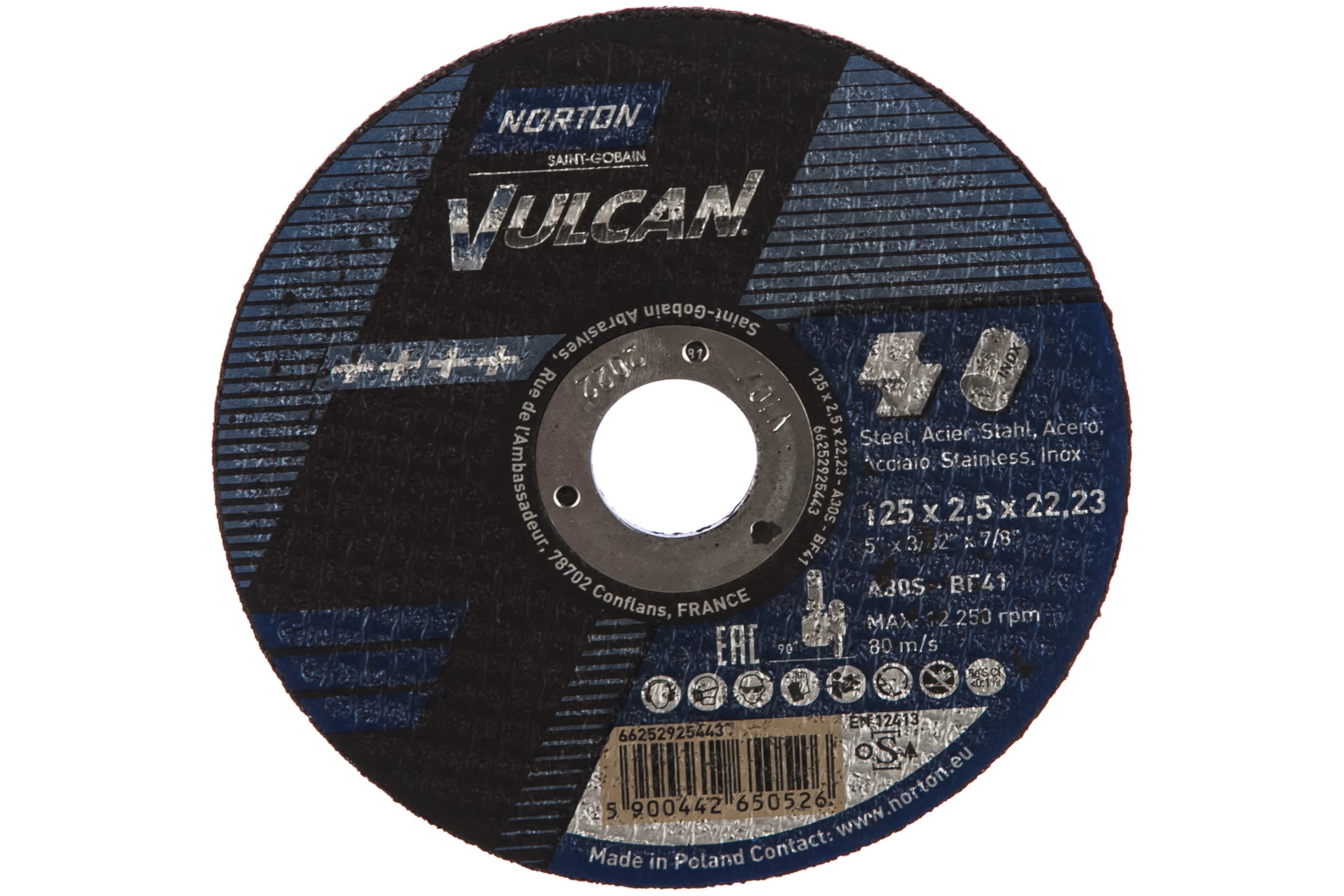 

Диск отрезной по металлу 125х2,5x22,23 мм. NORTON VULCAN, 66252925443