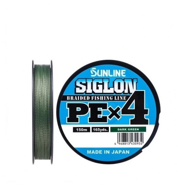 

Шнур Sunline SIGLON PE X4 Dark Green 150 m #1.0 (16 lb, 7.7kg), Зеленый, Siglion PE x4