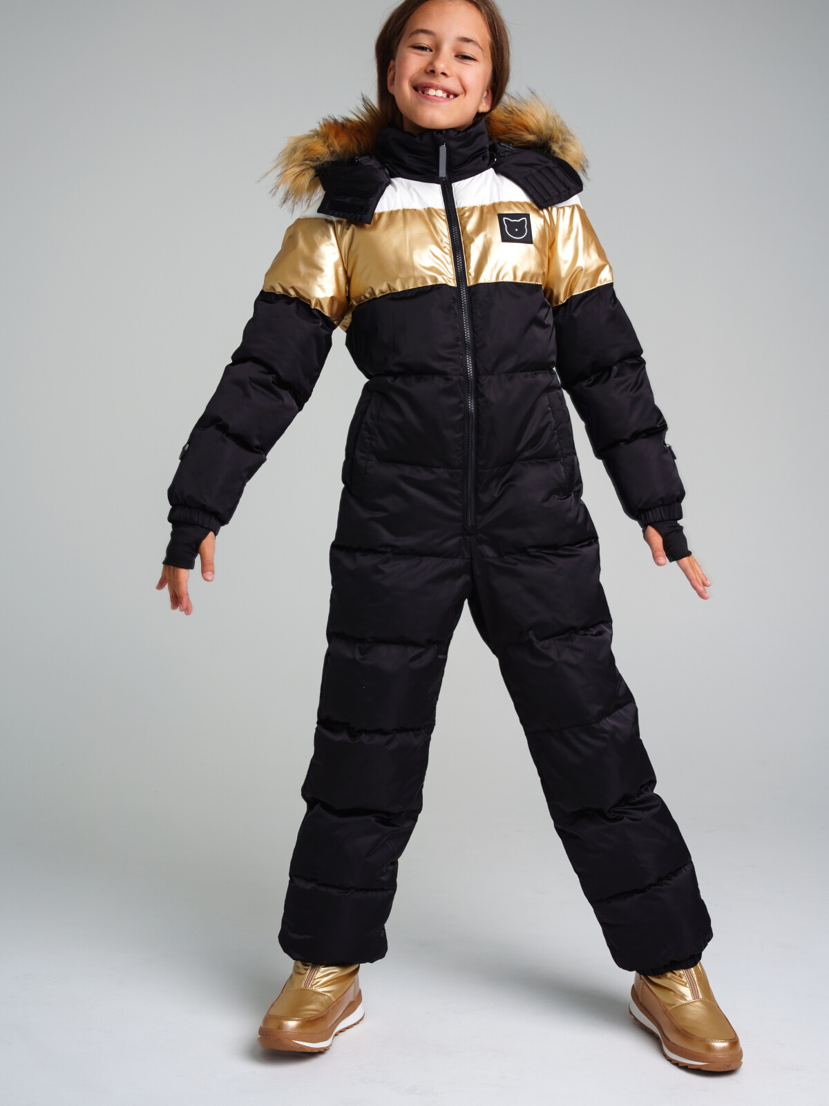 

Комбинезон для девочек PlayToday, черный,золотой,белый перламутровый, 128, Черный;золотистый;белый, 32321497