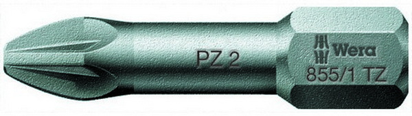 Wera 855/1 TZ PZ бита торсионная, вязкая твёрдость, хвостовик 1/4 C 6.3, PZ 3 x 25 мм