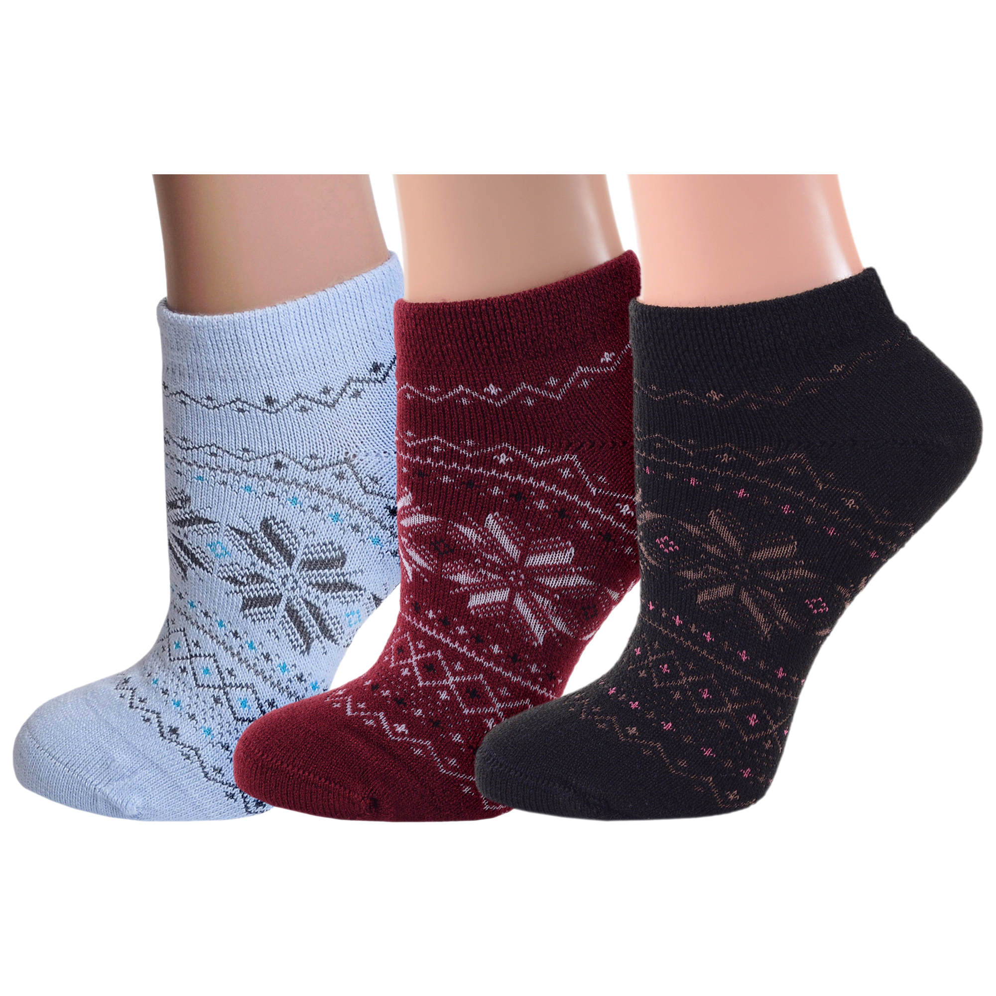 Комплект носков женских Grinston socks 3-17D4 голубых; бордовых; черных 23