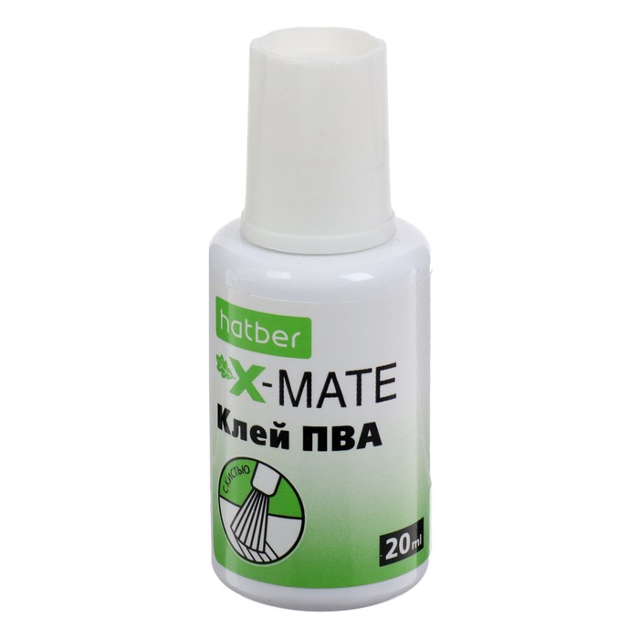 

Клей ПВА 20мл, Hatber X-Mate, с кисточкой
