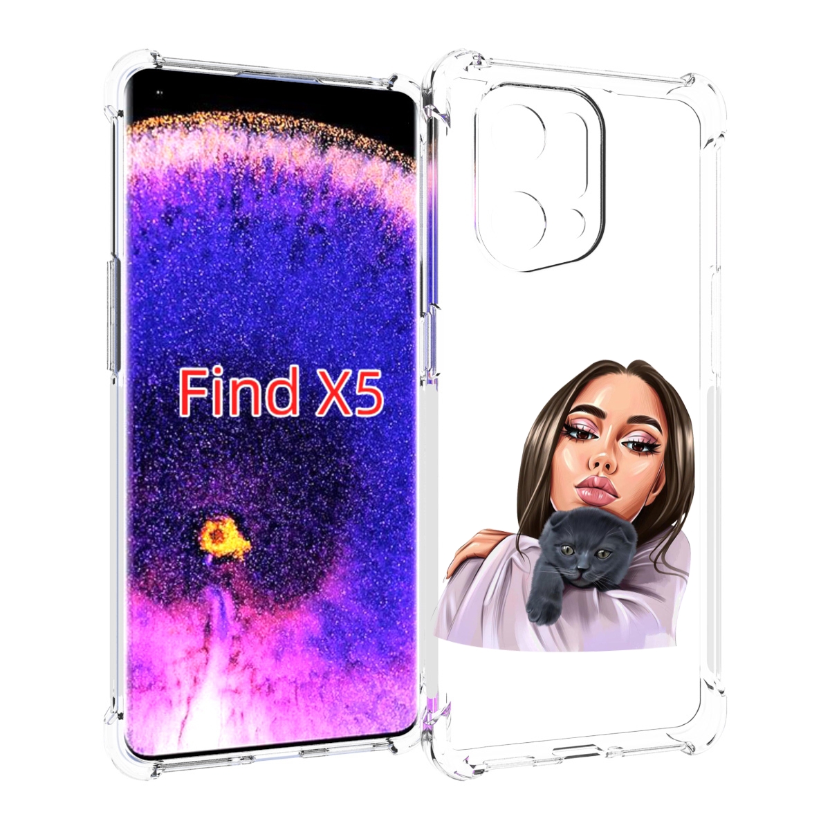 

Чехол MyPads нарисованная-девушка-с-котом женский для Oppo Find X5, Прозрачный, Tocco