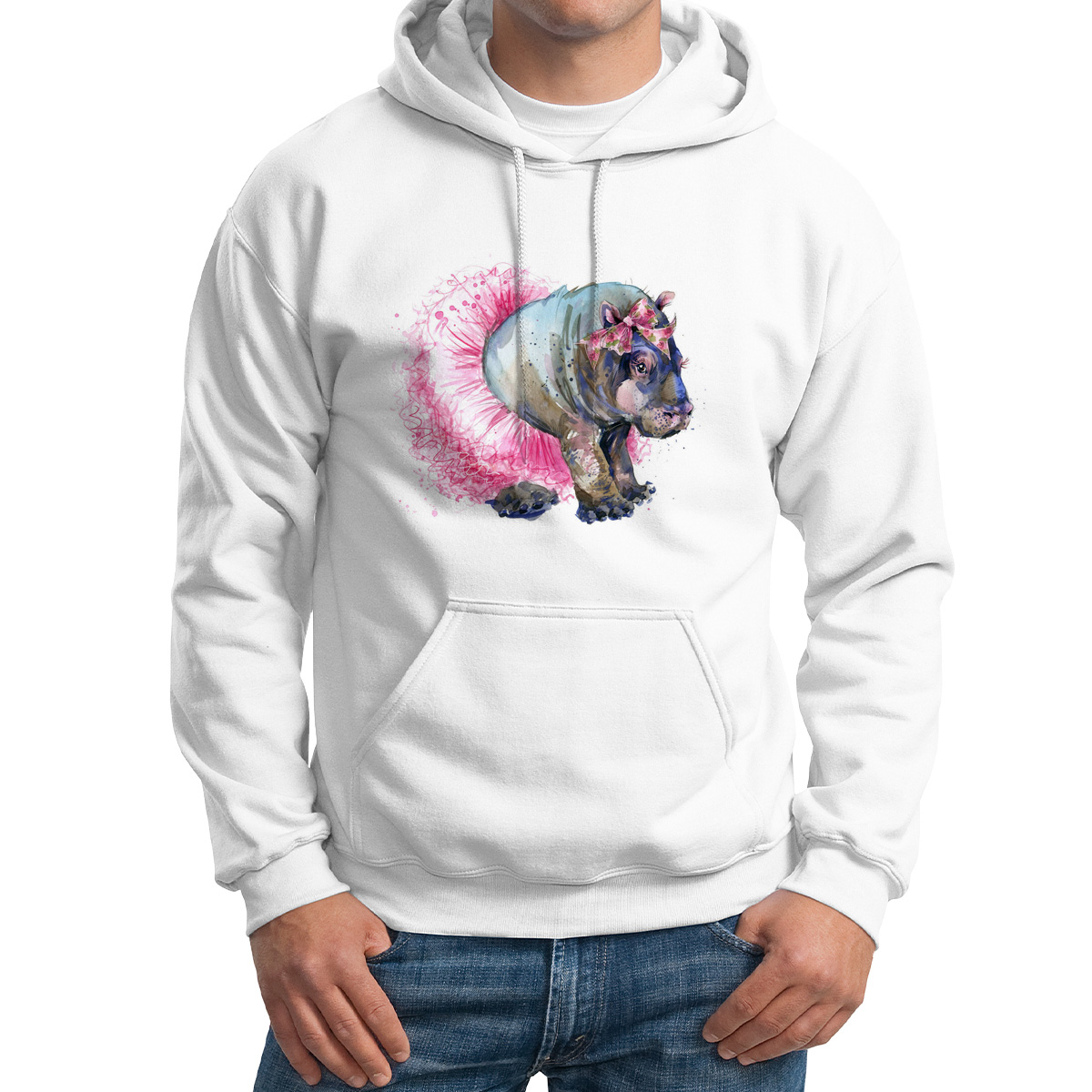 

Худи унисекс CoolPodarok Животик Бегемотик в юбке белое 48 RU, 8M015473