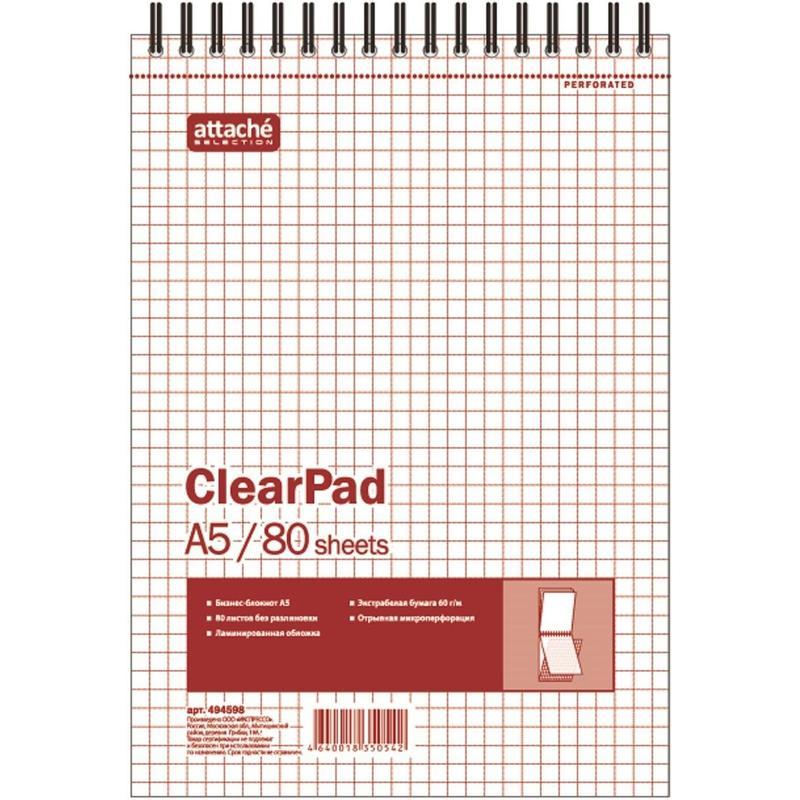 

Блокнот 80л, А5 Clear Pad, чистый лист, спираль, красно-белый, 24шт.