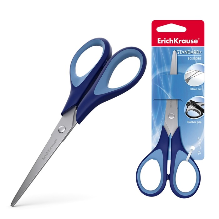 

Ножницы ErichKrause Standard+, 17 см, с улучшенной двойной заточкой, ручки с противоскольз, Черный
