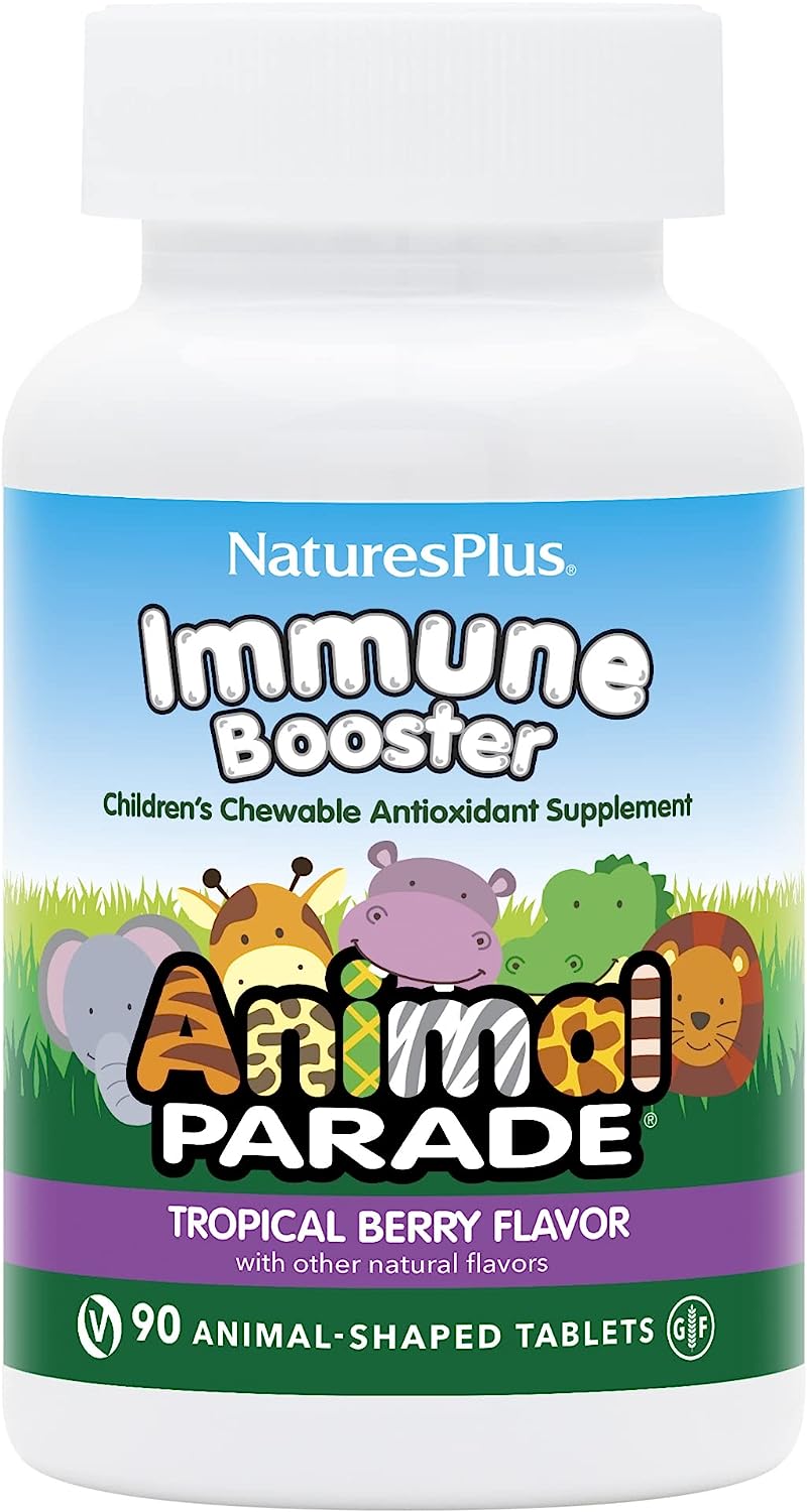 Купить Animal Parade Immune Booster Chewable, Tropical Berry Flavor 90, Мультивитамины NaturesPlus Immune Booster Tropical Berry Flavor жевательные таблетки 90 шт