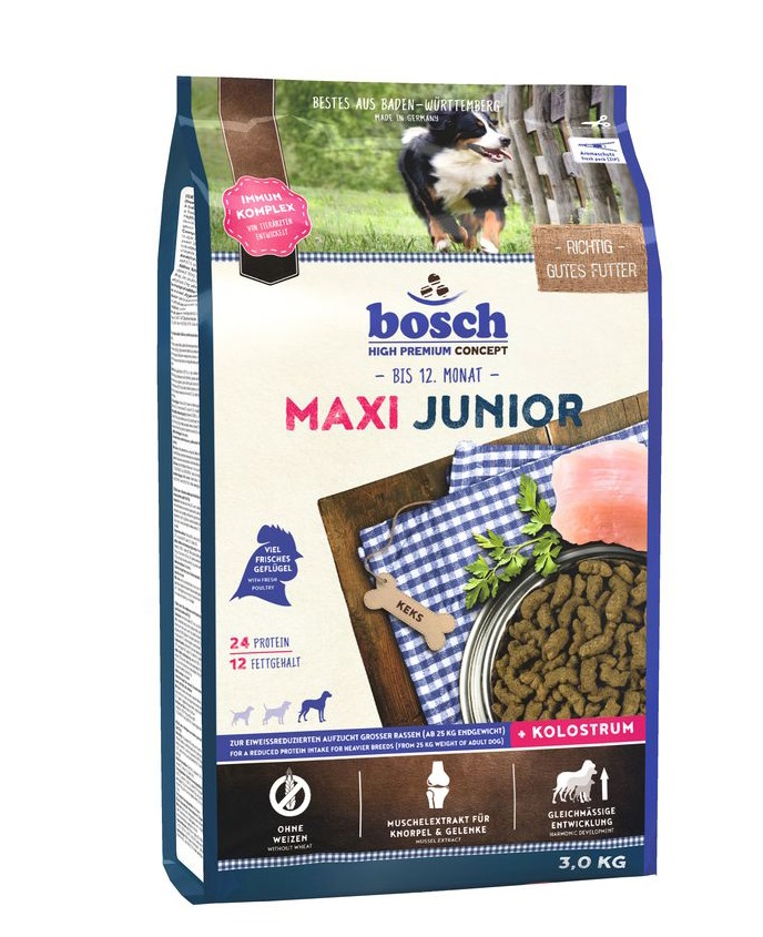 Сухой корм для щенков Bosch Maxi Junior, для крупных пород, домашняя птица, 3кг