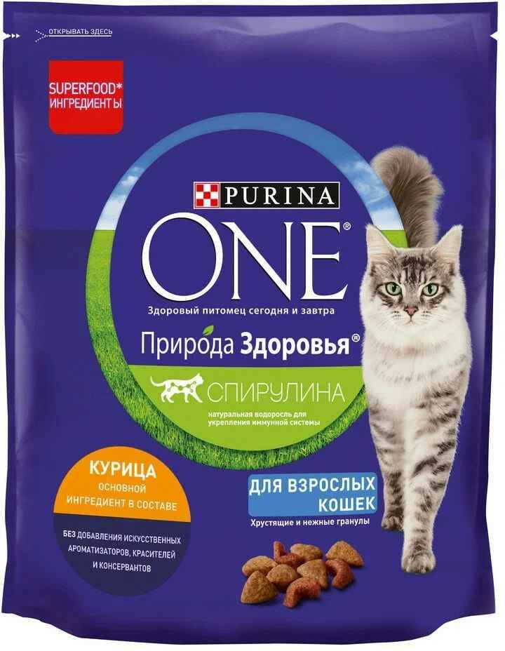Сухой корм Purina One Природа Здоровья со спирулиной для взрослых кошек 680 г