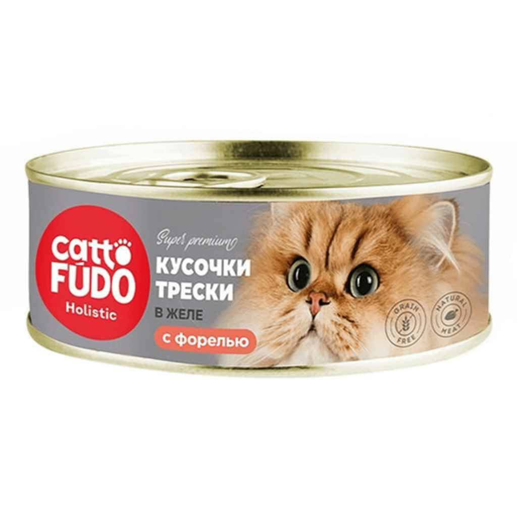 

Влажный корм Cattofudo Holistic Кусочки трески с форелью в желе для кошек 80 г х 8 шт