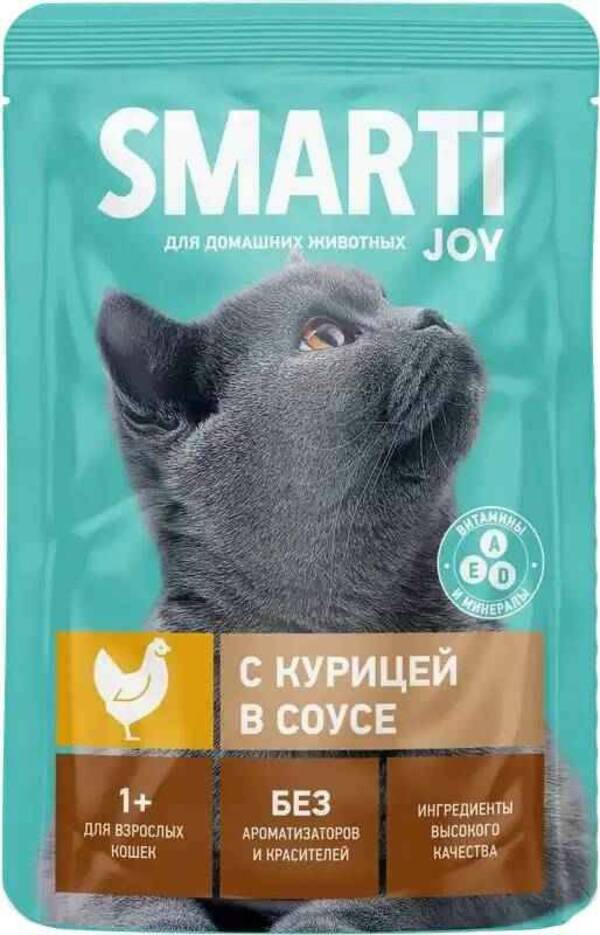 

Влажный корм Smarti с курицей в соусе повседневный для кошек 75 г