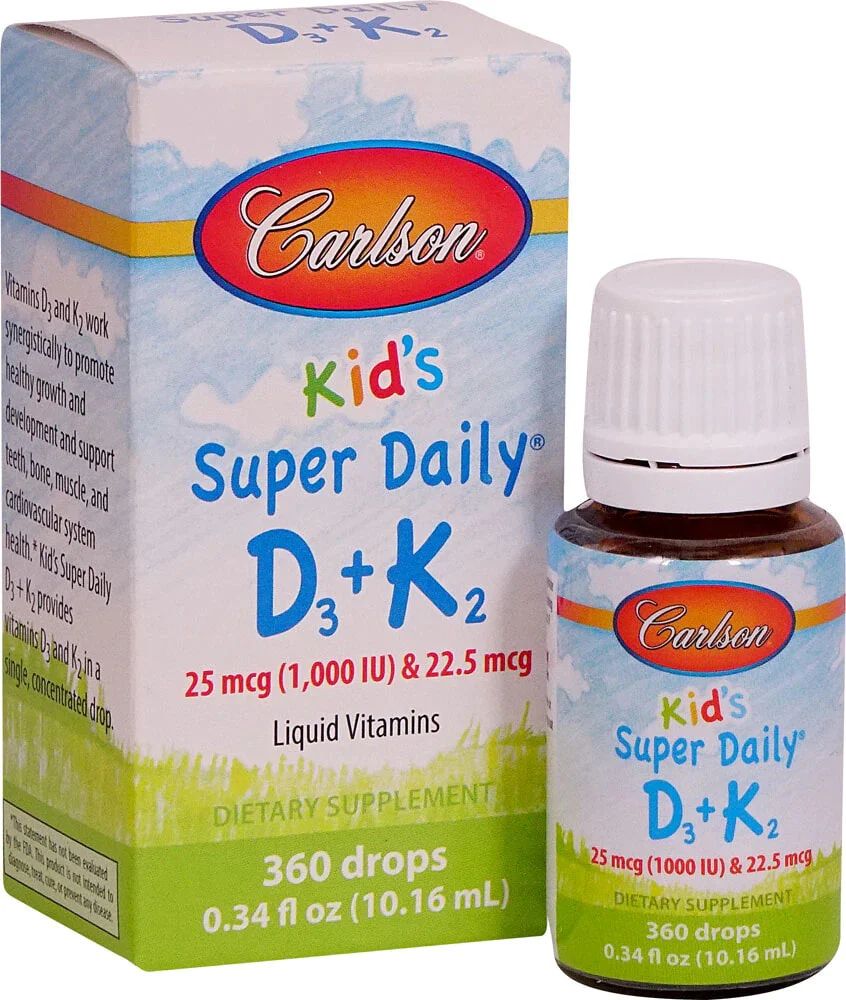 Купить Kids Super Daily D3 + K2 drops, Витамины D3 и K2 Carlson Kids Super Daily D3 + K2 жидкость 10, 16 мл
