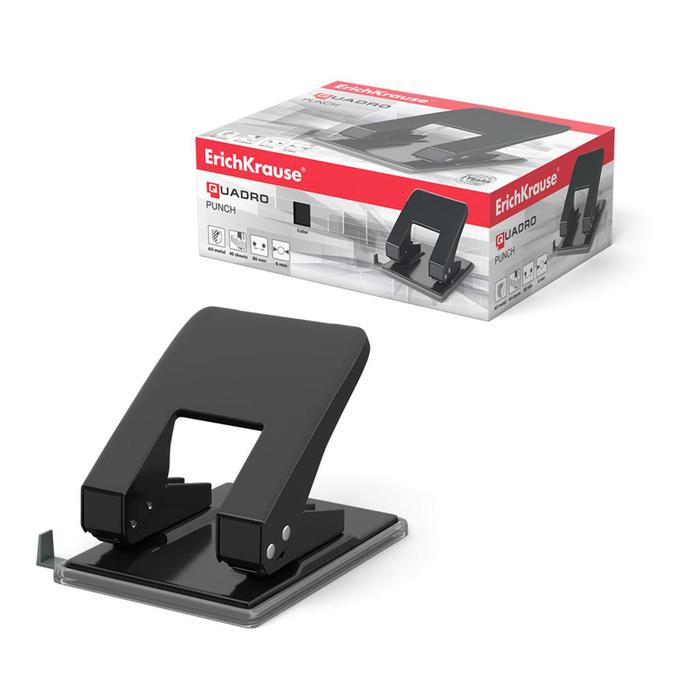 

Дырокол до 40 листов ErichKrause Quadro, диаметр прокола 6мм, расстояние между проколами 8, Черный