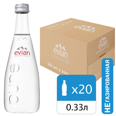 Вода негазированная минеральная EVIAN, стекло, 20 шт х 0.33 л