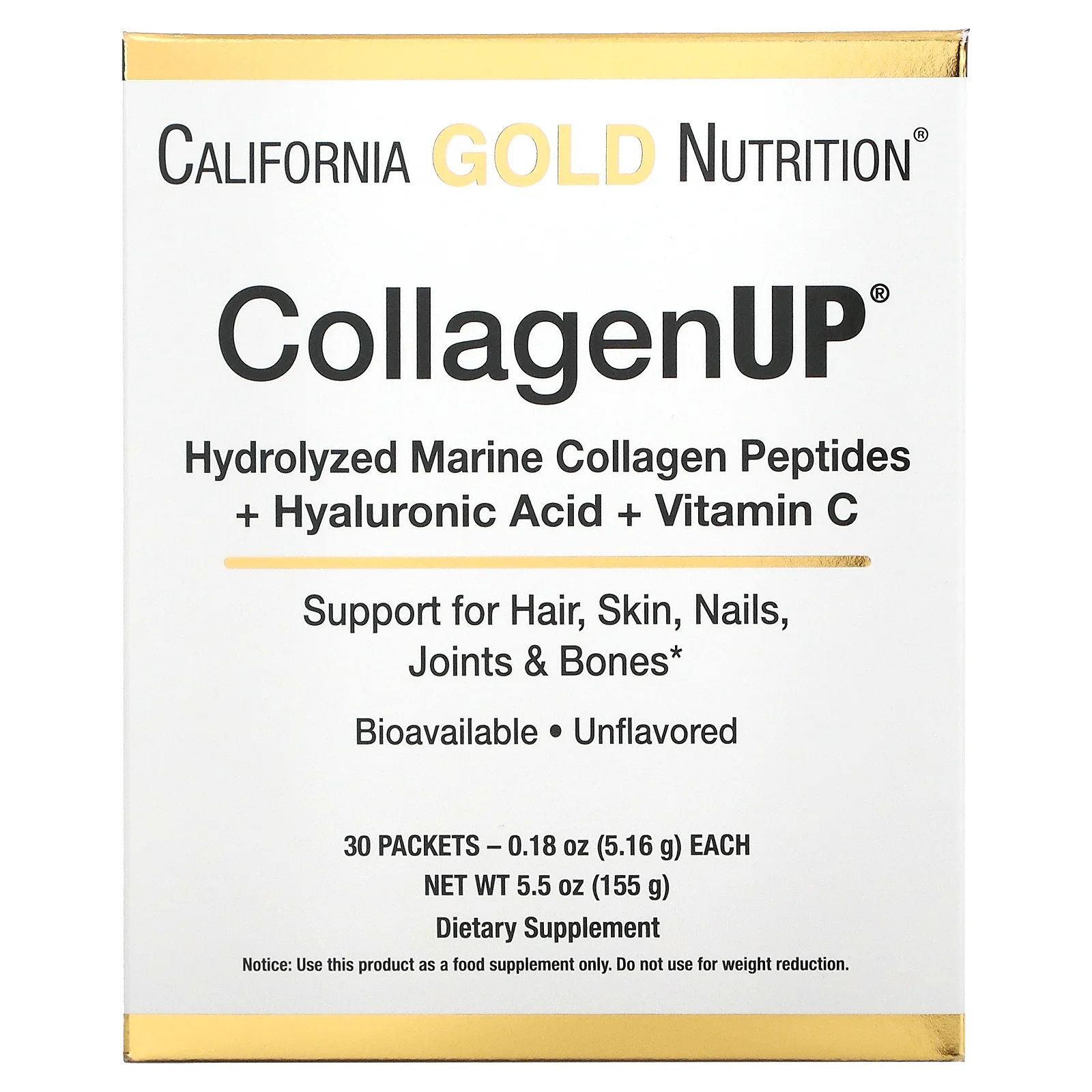 California Gold Nutrition CollagenUP Marine Sourced Peptides+Hyaluronic Acid + Vit C 30 шт