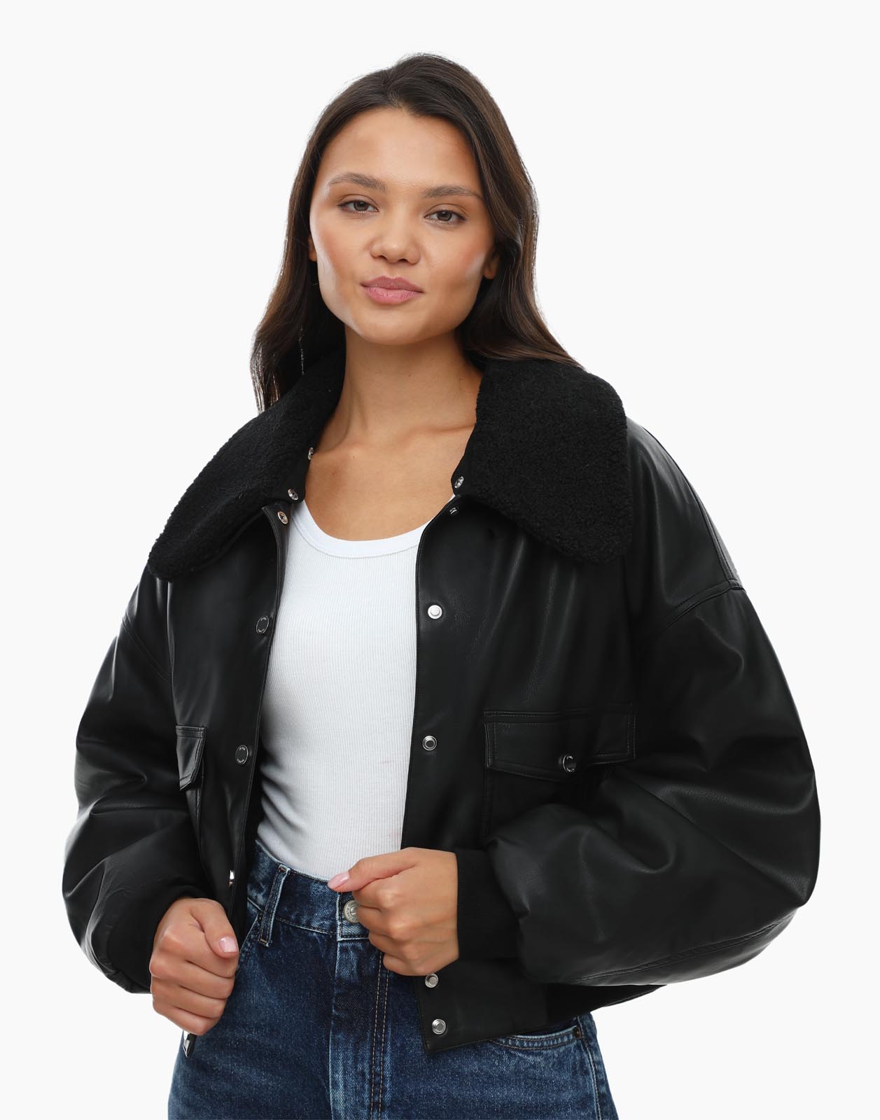 Кожаная куртка женская Gloria Jeans GOW003702 черная M (44-46)