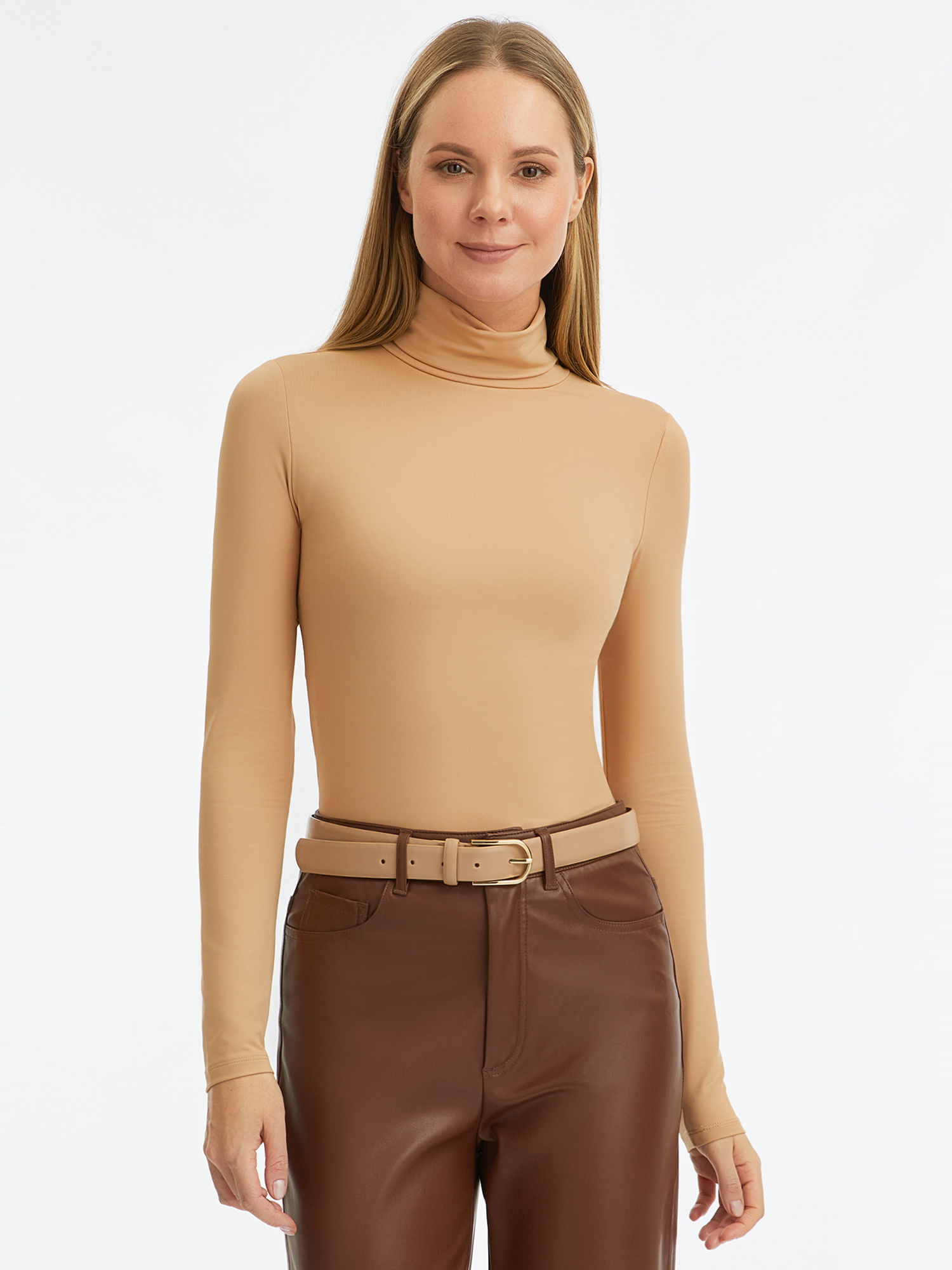 

Водолазка женская oodji 15E11001-3B бежевая XXL, Бежевый, 15E11001-3B