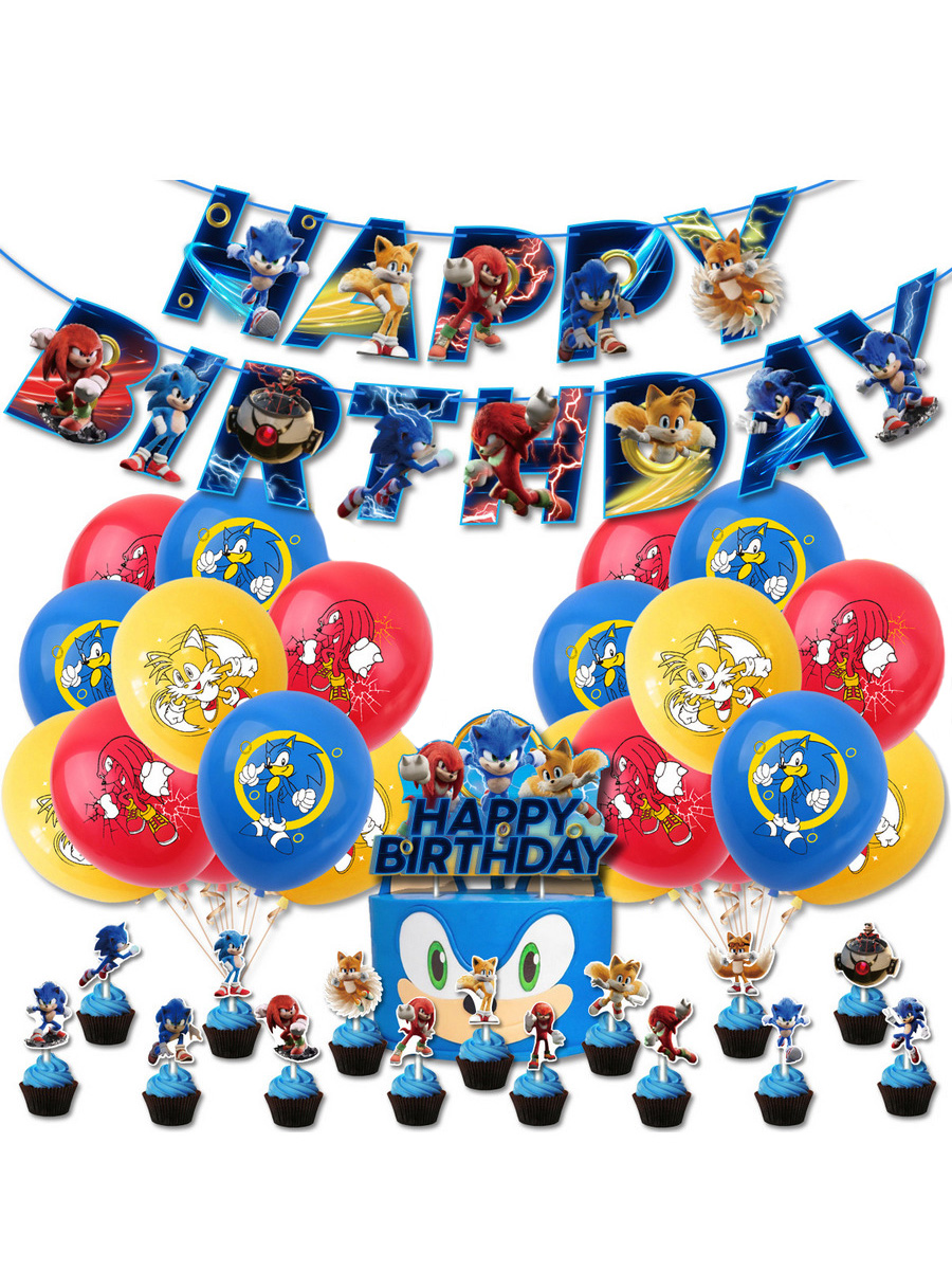 Декор набор StarFriend С днем рождения Cоник Sonic гирлянда топперы шары ленты шары воздушные 12 30 см комплект 50 шт 12 ов 8 рисунков с днем рождения в пакете 1103 0081
