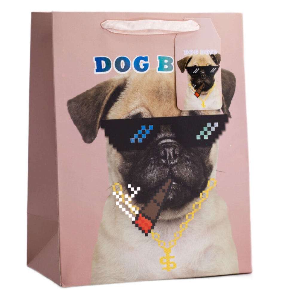 

Пакет подарочный S hug life dog розовый (18*23*10), Thug life
