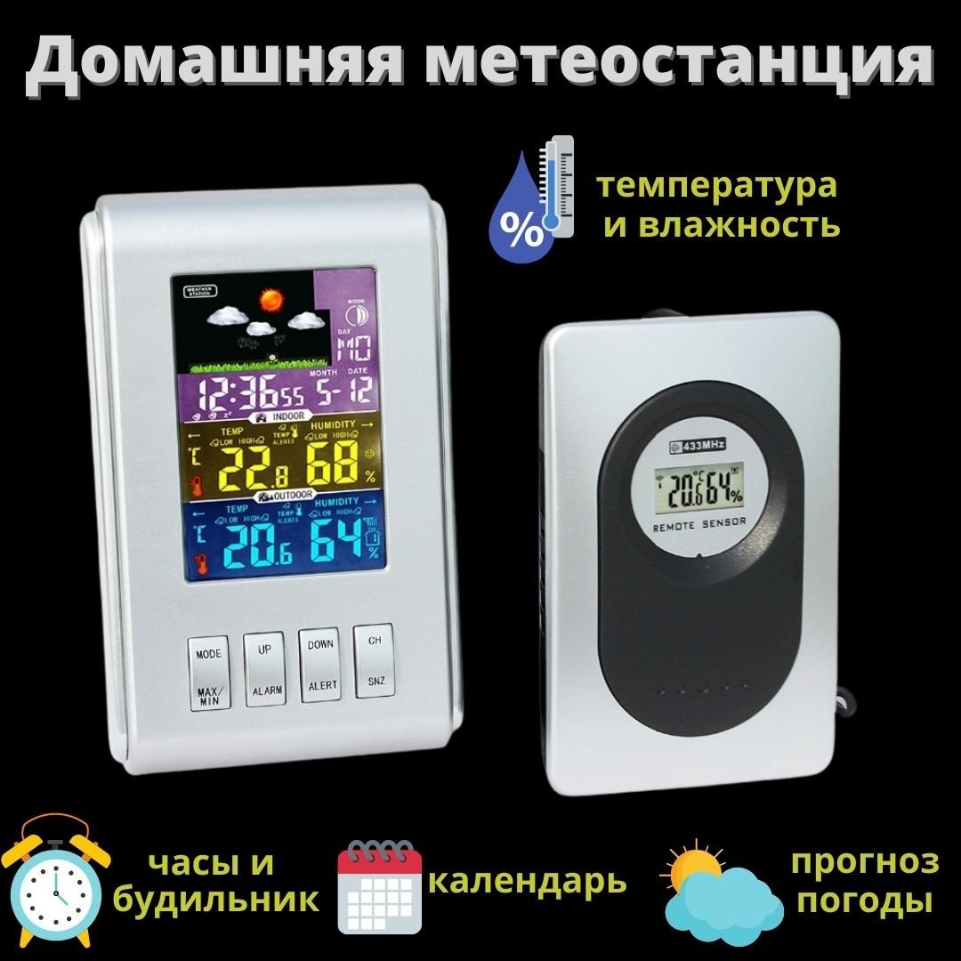 фото Домашняя метеостанция с часами anysmart с цветным экраном, 12 х 7 х 2,5 см nobrand