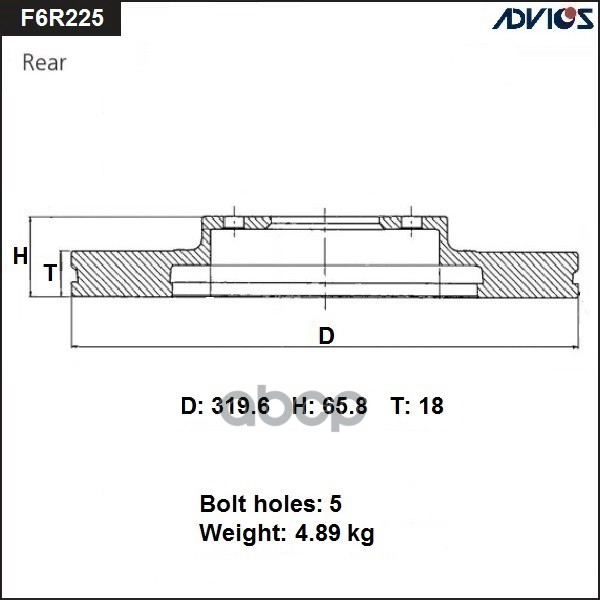 

Диск Торм. Зад. Subaru Tribeca W10 (06-14) ADVICS арт. F6R225B