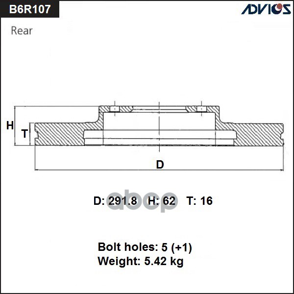 

Диск Торм. Зад. Nissan X-Trail T31 (07-13) ADVICS арт. B6R107B