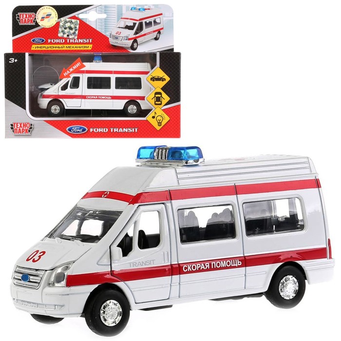 

Машина металлическая, инерционная «Ford Transit. Скорая помощь», световые и звуковые эффек