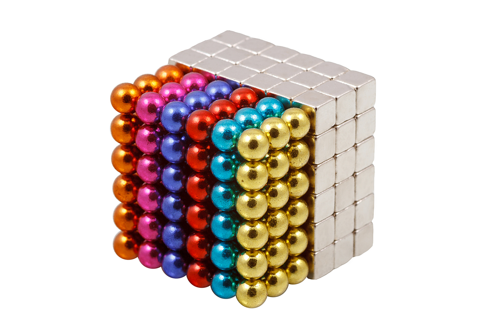 фото Куб из магнитных шариков и кубиков forceberg cube 5 мм, цветной/стальной, 216 элементов