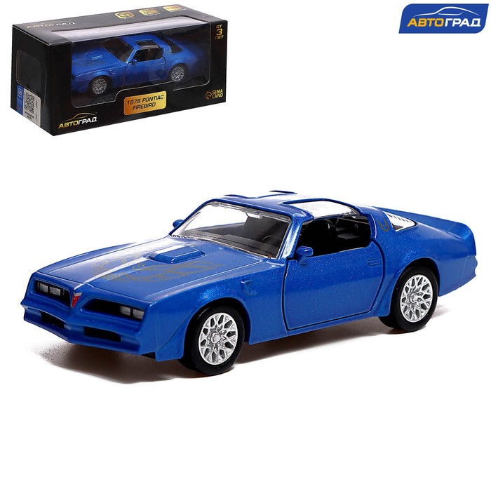 фото Машина металлическая pontiac firebird, 1:32, открываются двери, инерция, цвет синий автоград