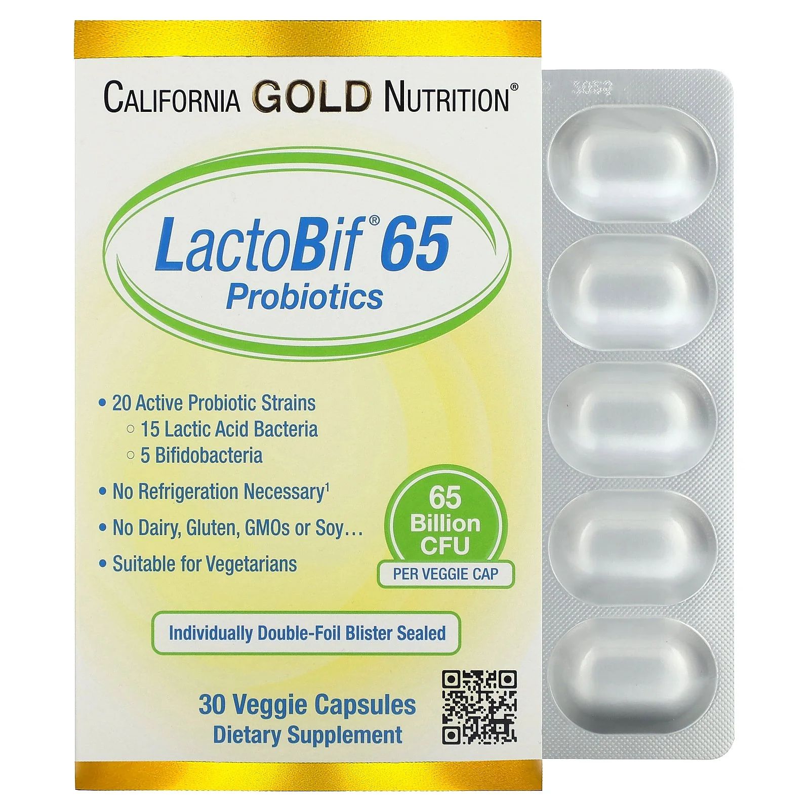 California Gold Nutrition LactoBif Probiotics, 65 Billion CFU, 30 капсул