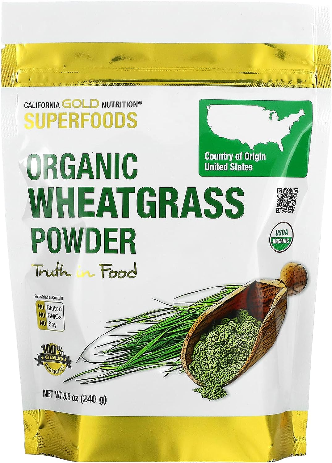 California Gold Nutrition SUPERFOODS - Organic Wheat Grass Powder, 8.5 oz (240 g)  - купить