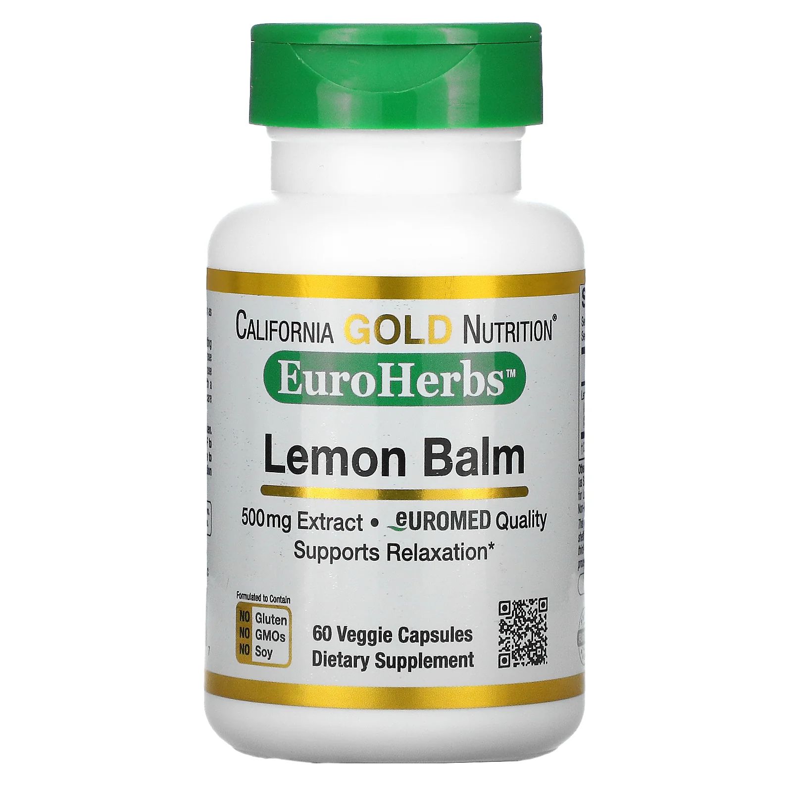 California Gold Nutrition Lemon Balm Extract, European Quality, 500 mg, 60 Veggie Capsules