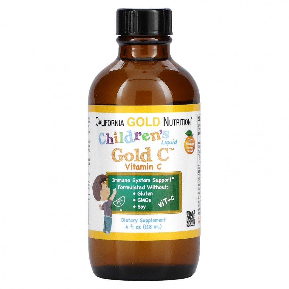Купить Children's Liquid Vitamin C, Orange Flavor, 4 fl oz (118 ml), Витамин C California Gold Nutrition Children's Orange Flavor для детей жидкий 118 мл