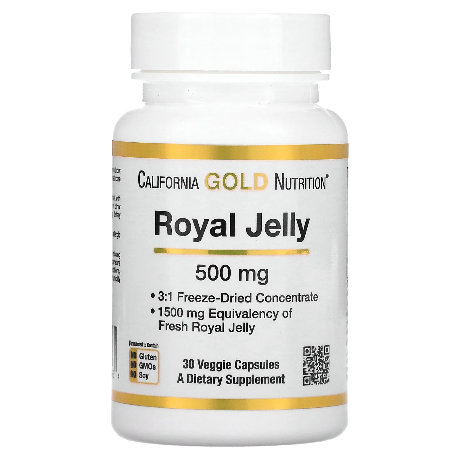 California Gold Nutrition Royal Jelly, Concentrated & Freeze Dried, 500 mg, 30 капсул