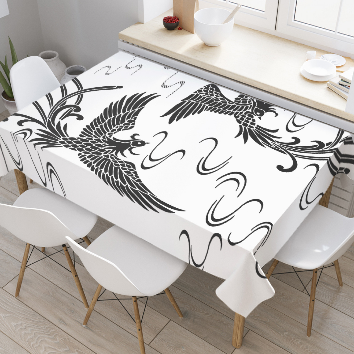

Скатерть прямоугольная JoyArty "Два феникса в небе" из оксфорда, 180x145 см, Белый, Два феникса в небе