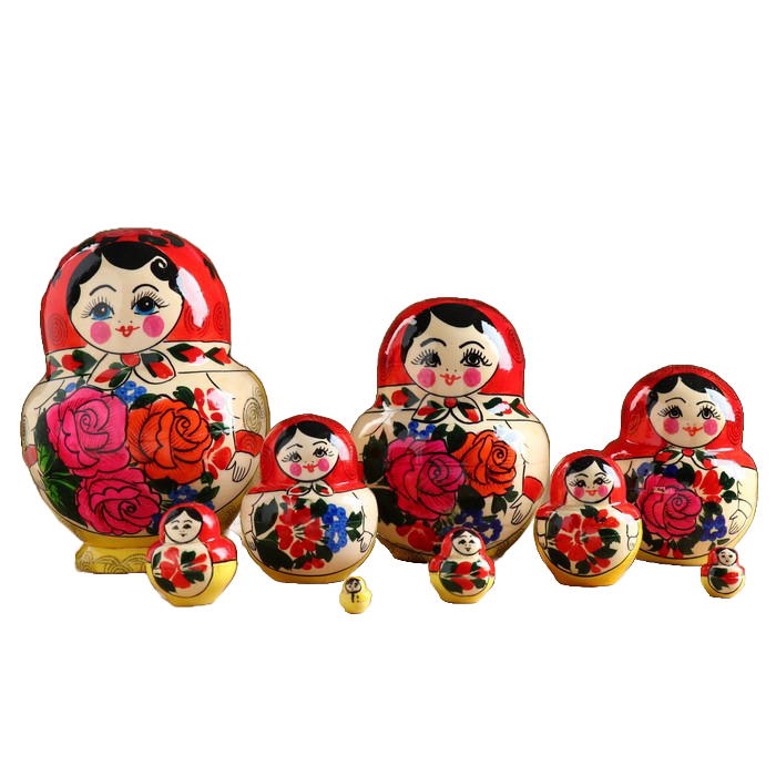 

Матрёшка «Пышечки», красный платок, 10 кукольная, 12-14 см, ручная работа