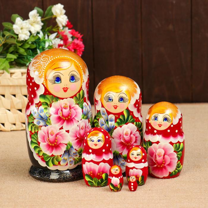 

Матрешка "Цветы" , 7-кукольная, 10х20 см, ручная роспись, Красный