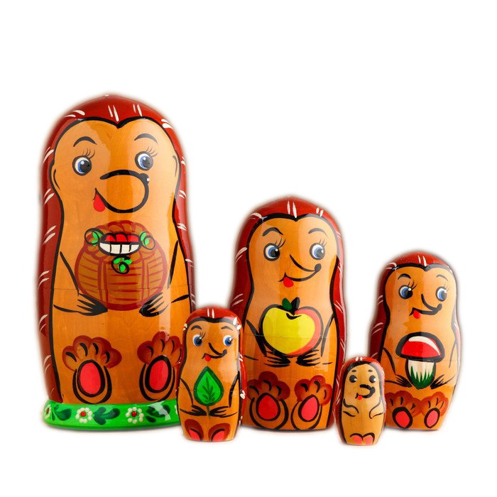 

Матрешка "Ежик" 18см, 5 кукольная, ручная роспись, Коричневый