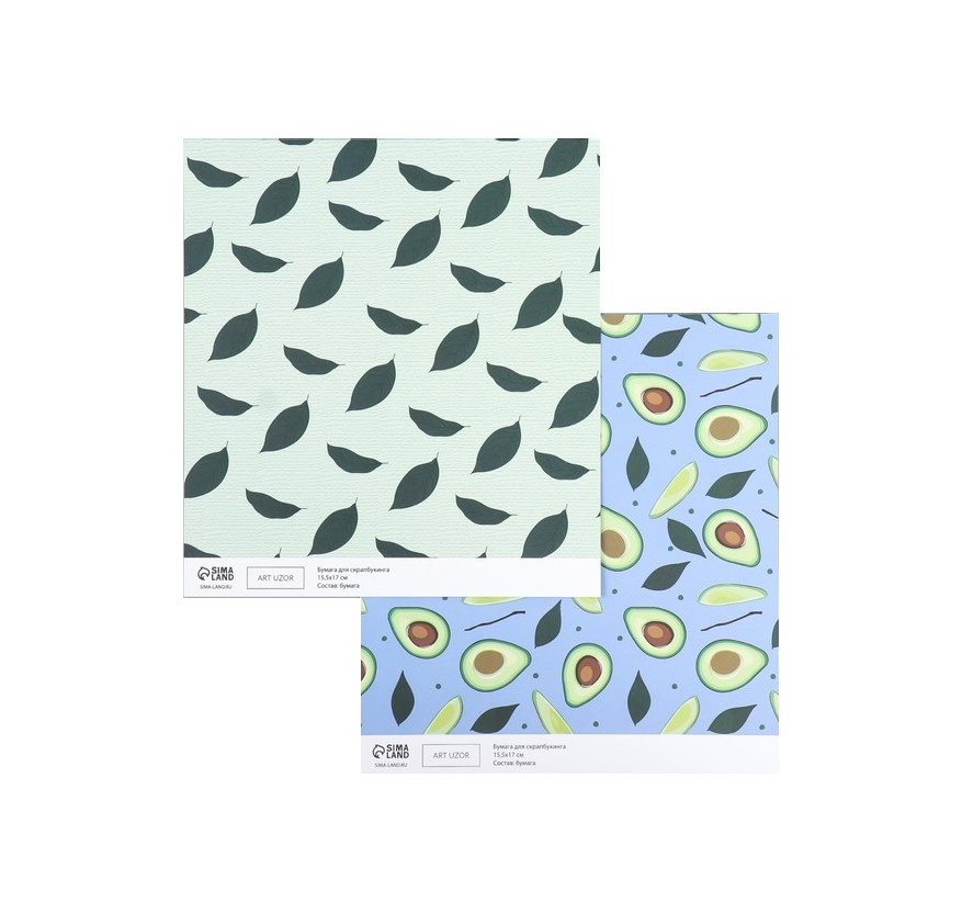 

Бумага для скрапбукинга двусторонняя "Авокадо" плотность 180 гр 15,5х17 см, Разноцветный