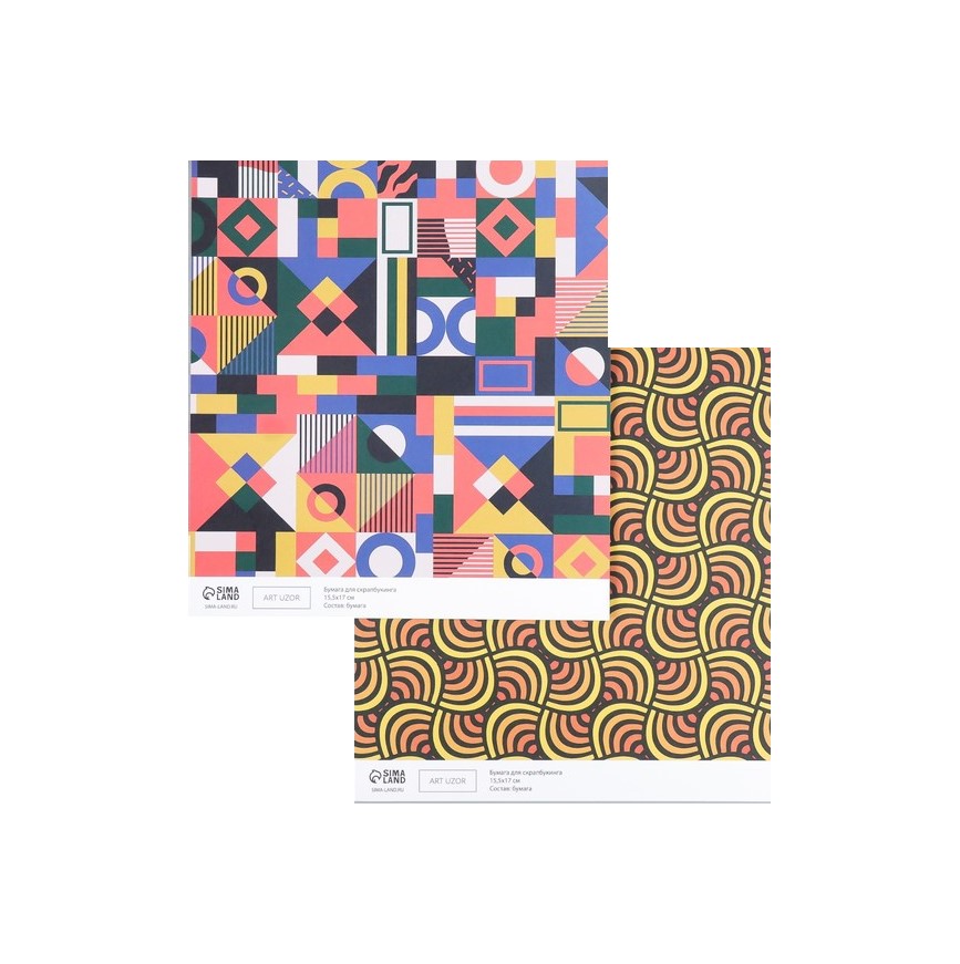 

Бумага для скрапбукинга двусторонняя "Color geometry" плотность 180 гр 15,5х17 см, Разноцветный