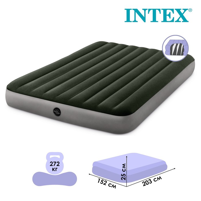 

Надувной матрас Intex Dura-beam queen 64109 203x152x25 см, Серый;зеленый, Dura-beam queen