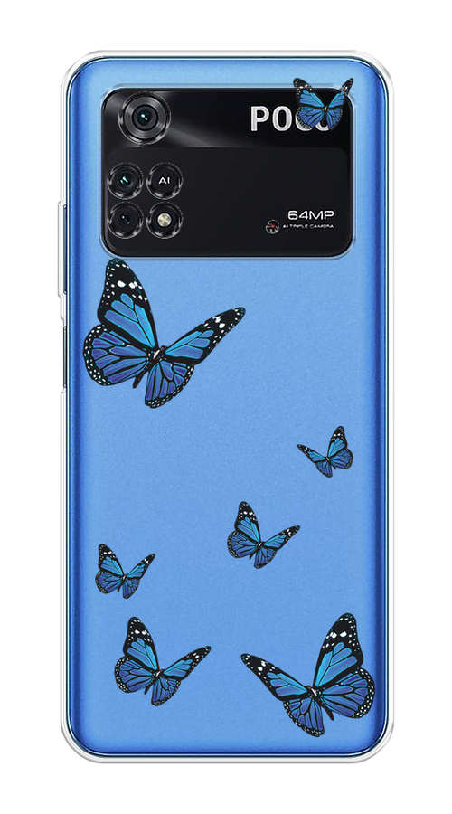 

Чехол на Xiaomi Poco M4 Pro 4G "Blue butterflies", Синий;черный, 313050-1