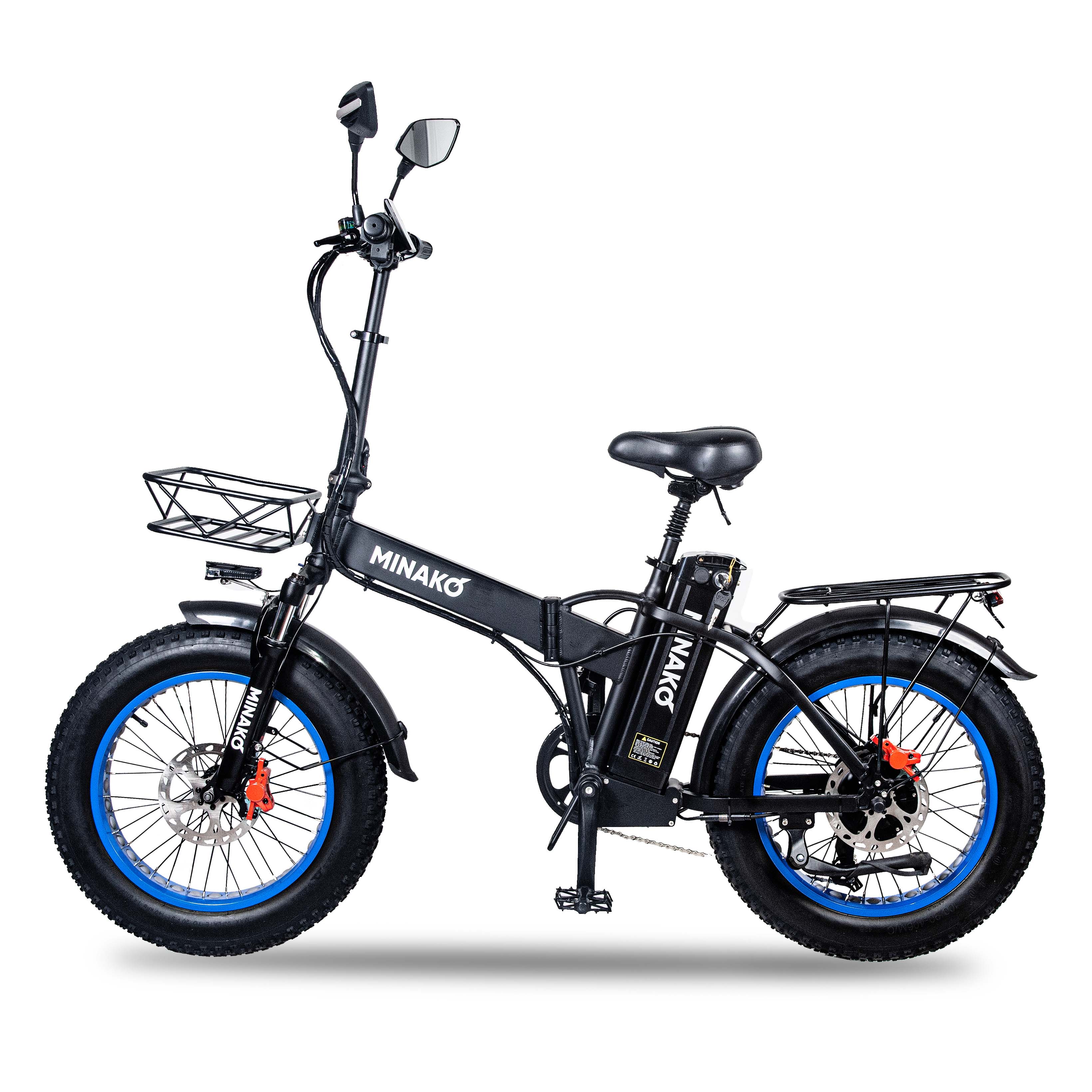 Электровелосипед Minako F10 Pro 2022 года черный с синими ободами