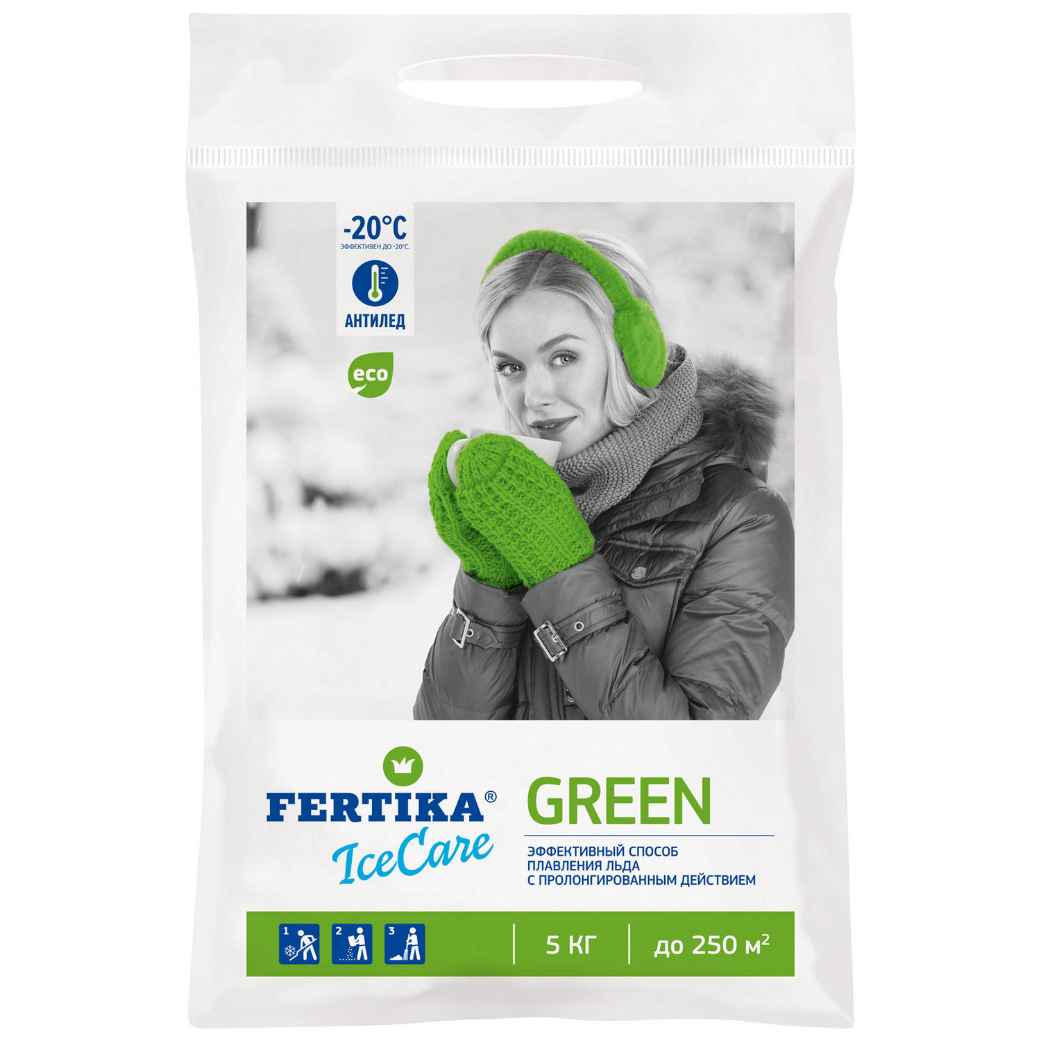 Противогололедный реагент Fertika IceCare GREEN, 5 кг