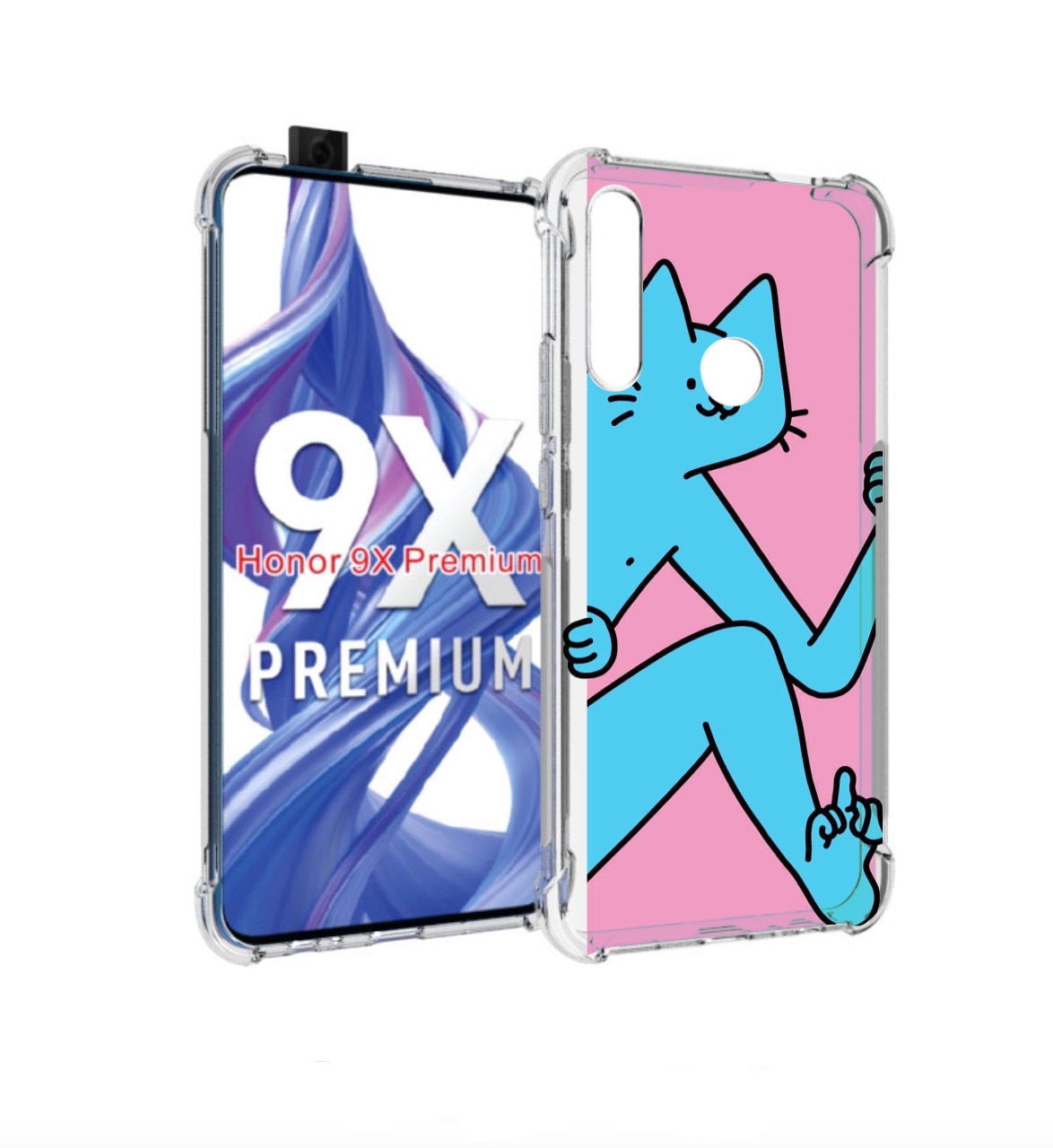

Чехол бампер MyPads голубой кот в дверце для Honor 9X (STK-LX1)/, Прозрачный, Tocco