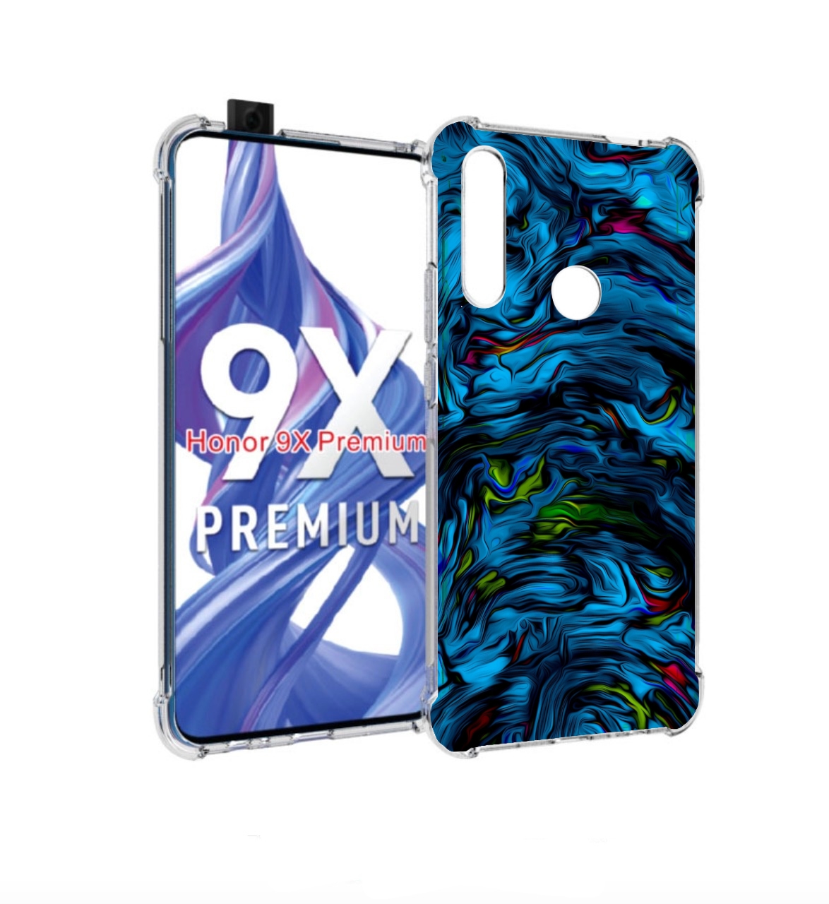 

Чехол бампер MyPads голубая краска в темноте для Honor 9X (STK-L, Прозрачный, Tocco