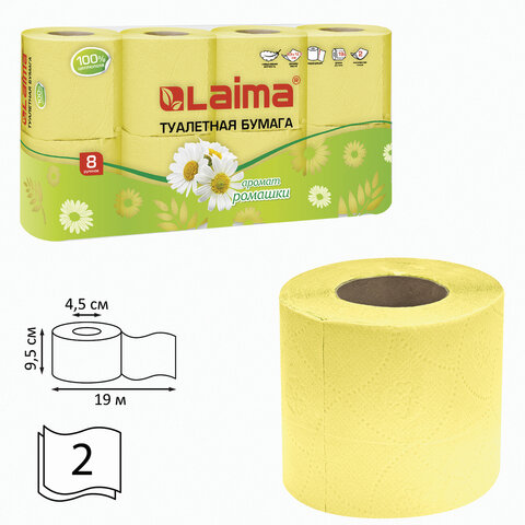 Бумага туалетная LAIMA 19 м 2-слойная аромат ромашки 6 шт, спайка 8 шт