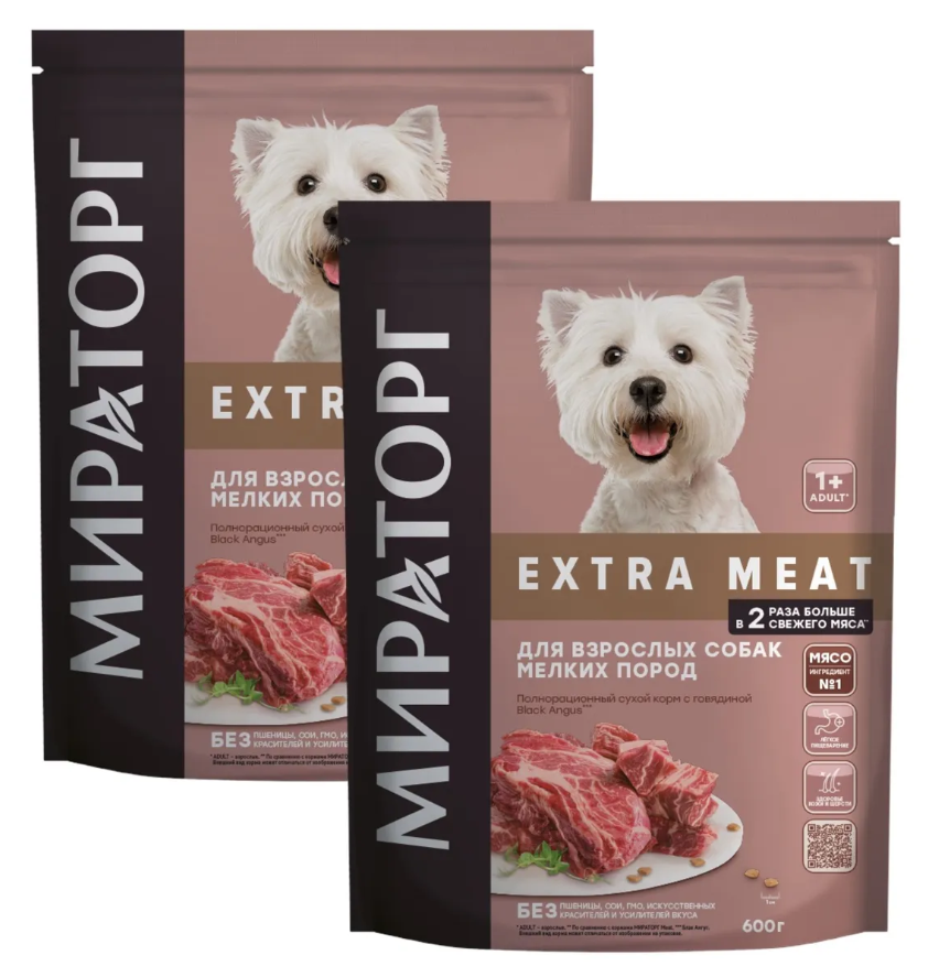 фото Сухой корм для собак мираторг extra meat, говядина, 2 шт по 0.6кг winner