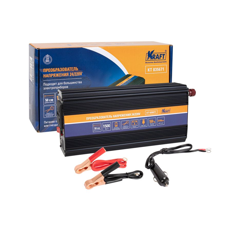 Инвертор автомобильный 24220V 1500W KRAFT KT 835671 15309₽