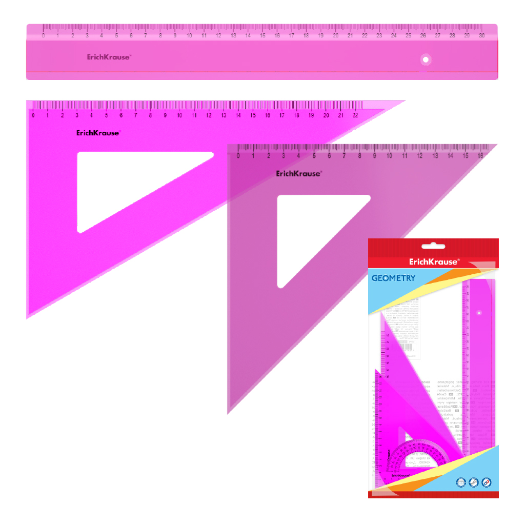 Угольник пластиковый ErichKrause Neon, 16см/45°, розовый, в коробке-дисплее